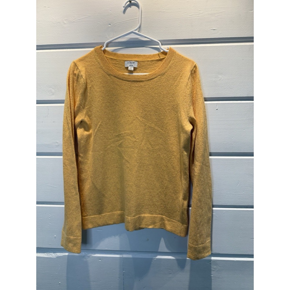 J CREW Teddie Sweater Women Medium Yellow Cotton Merino Wool Pullover
